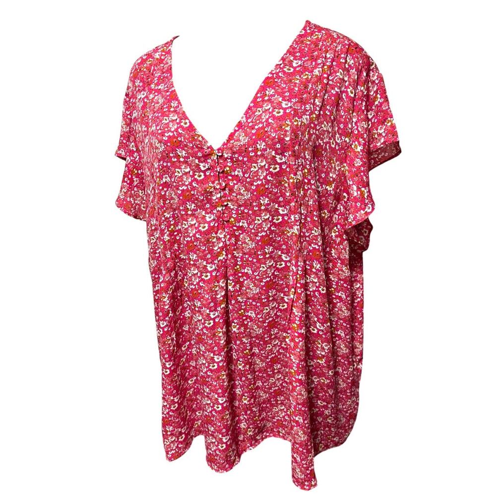 Size 3X Carolina Belle Montreal Cap Sleeve Floral Shirt Pink Womens